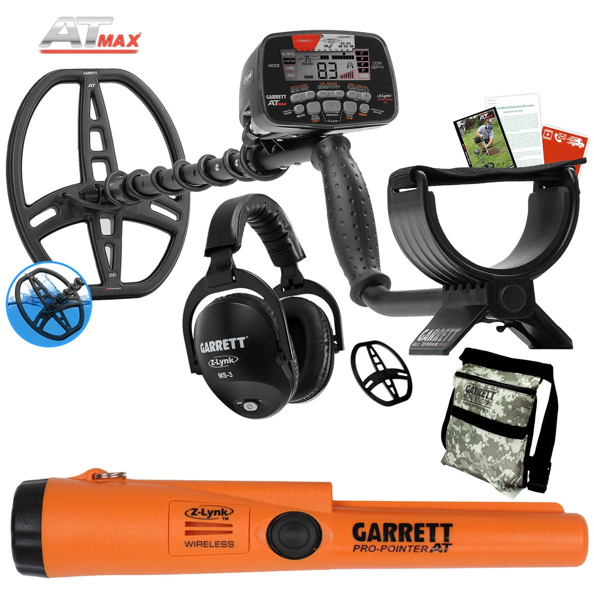 Garrett At Max Waterproof Metal Detector With Pro Pointer At Z Lynk And Pouch 2255