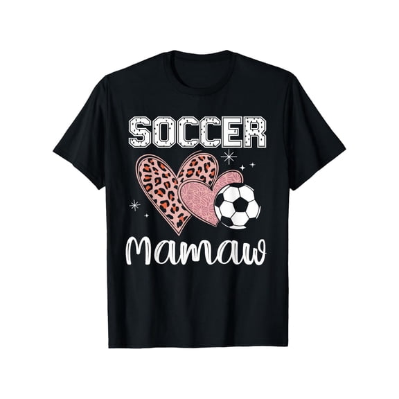 Retro Soccer Mamaw Leopard Heart T-Shirt Cute Sports Grandmother Game Day Graphic Tee Women's Apparel