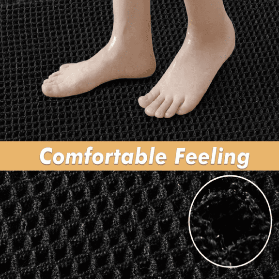 Set of 2 Waffle Bathroom Rugs, Boho Bath Rugs Non Slip Washable, Super Absorbent Bath Mats, Ultra Soft Rubber Backed Shower Mats for Bathroom Floor, Tub and Shower, Black, 18x30 Inch