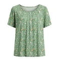 thumbnail image 5 of Womens Spring Tops Casual Floral Print Round Neck Pleated Top Basic Workout Clothes Spring Fashion Outfits, 5 of 10