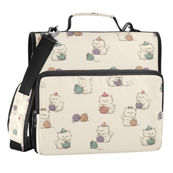Zipper Binder Cute Fluffy Cartoon Cats 1.5 Inch Binder Folder Bag with Shoulder Strap and Handle