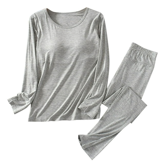 UAMVSH sous-Vêtements Thermiques pour Femmes Ensemble 2 Pcs Confortable Doux Hauts à Col Ras du Cou avec Caleçons Longs Ensemble de Pyjama Décontracté Couche de Base Ensembles avec Coussinets de Poitrine