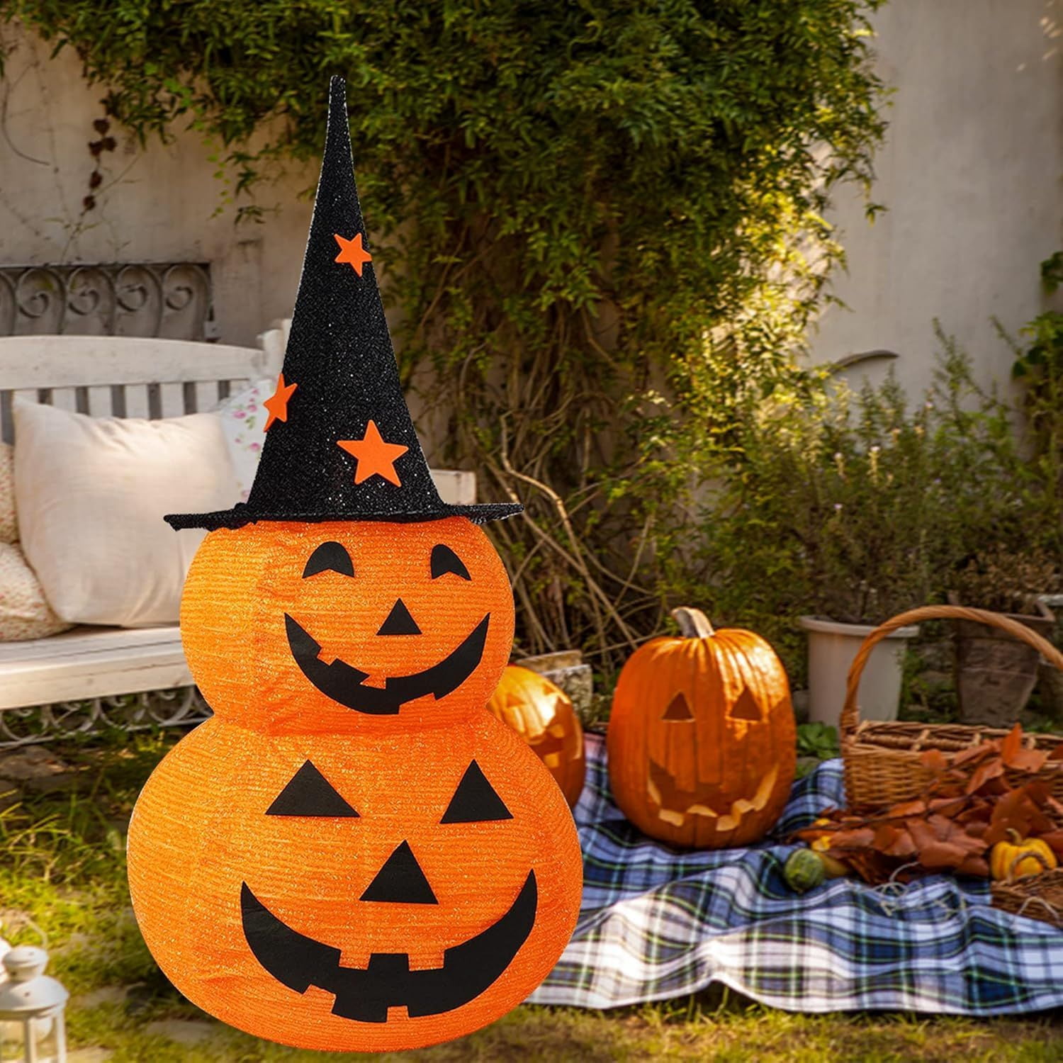 3 FT Collapsible Pumpkin Man with 50 LED Lights for Halloween Decor