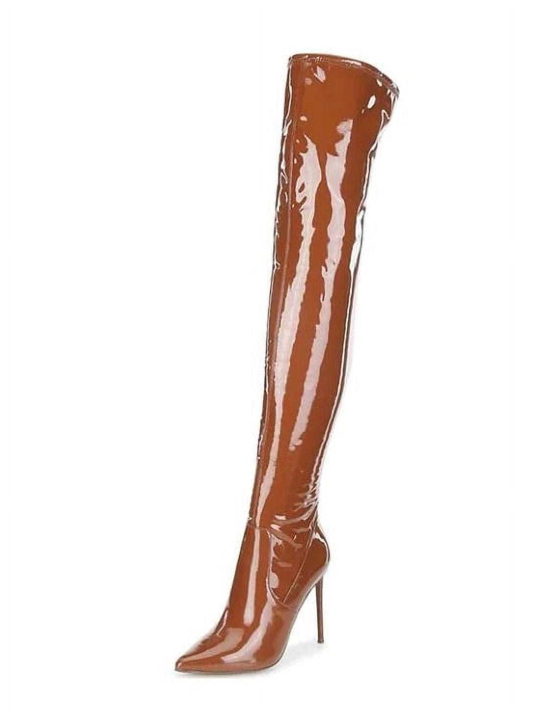 Steve Madden Viktory Cognac Patent Over the Knee Stiletto Heel