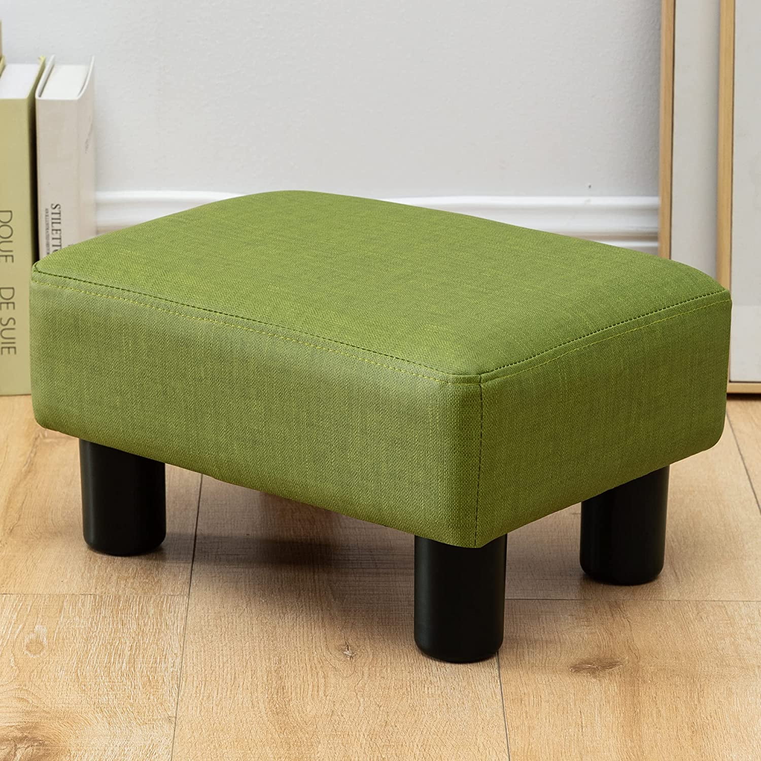 Small foot stool ottoman, PU leather rectangle ottoman footrest, bedside  step stool with wood legs, small Rectangular stool, foot rest for couch