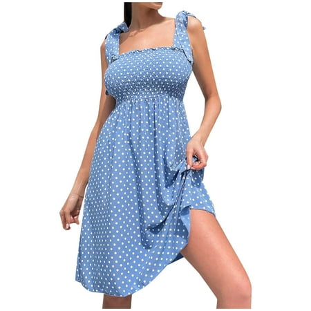 

Red Dress Prom Dress Trendy Women Summer Leisure Dot Print Camis Sleeveless Bandage Vest Mini Dress Summer Savings Clearance 2022 Sundresses for Women Corset Dress Blue XL