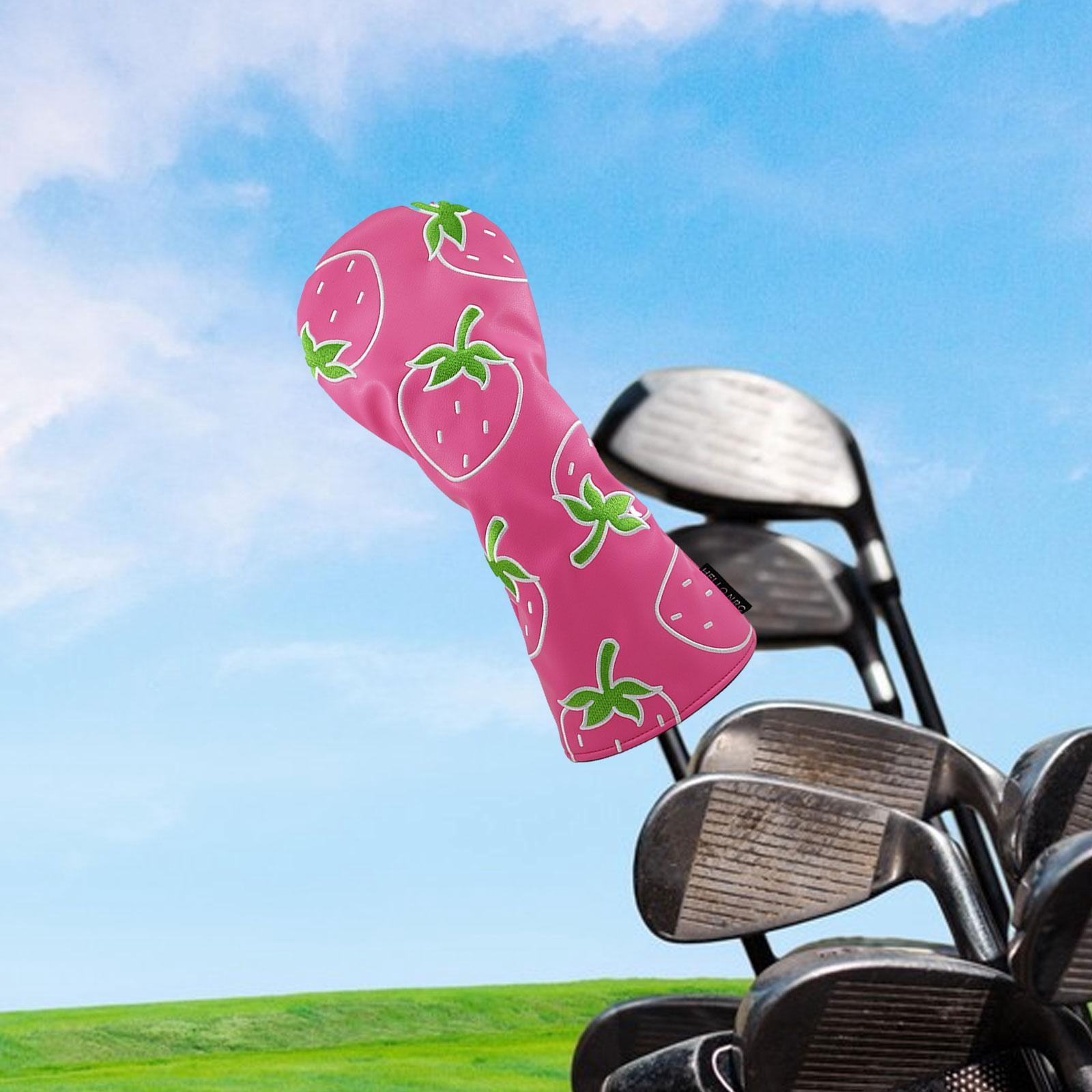 lacooooppia Strawberry Printed Golf Wood Headcover Wood Cover ,Golfing Supplies PU Leather Portable Sports Golf Club Head Cover Protector DR