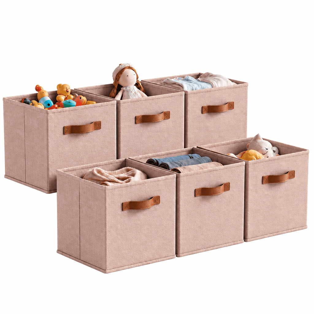 GRANNY SAYS Storage Cubes with Leather Handles 11 Inch Collapsible Storage Bins for Bedroom Organization Clothing Storage Bins for Shelves 6-Pack Dusty Pink