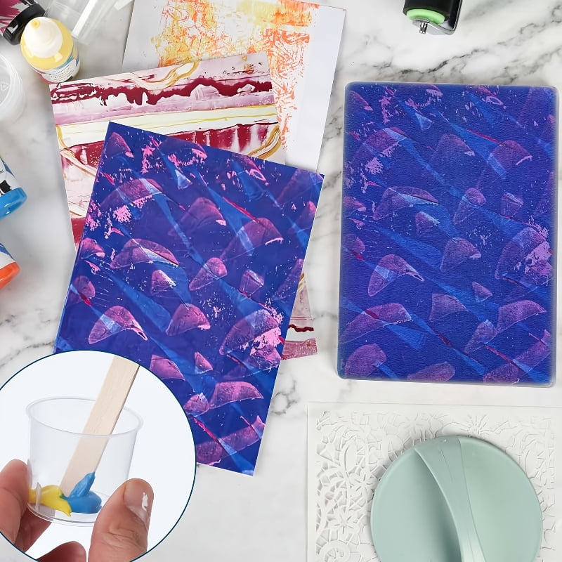 7pcs Printmaking DIY Kit - Reusable Gel Printing Plate with Brayer Roller, Baren & Stencils, Art & Craft Supplies for DIY Cards Scrapbooking Journaling, Painting Tools, Christmas Gifts for DIY Lovers