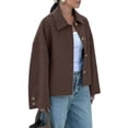 thumbnail image 2 of Womens Cropped Pea Coat Casual Button Down Short Jackets Fall Winter Outerwear Dark Coffee M, 2 of 9