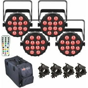 4 Chauvet DJ SlimPAR T12 BT Bluetooth Wash Lights with Infrared Remote Control Carry Bag Package