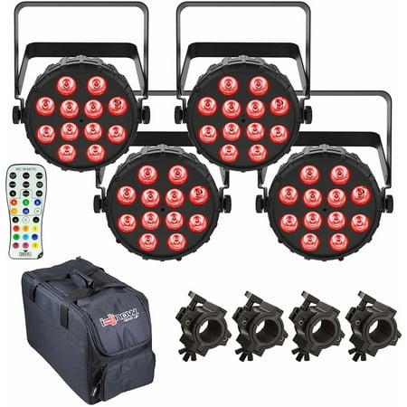 4 Chauvet DJ SlimPAR T12 BT Bluetooth Wash Lights with Infrared Remote Control Carry Bag Package