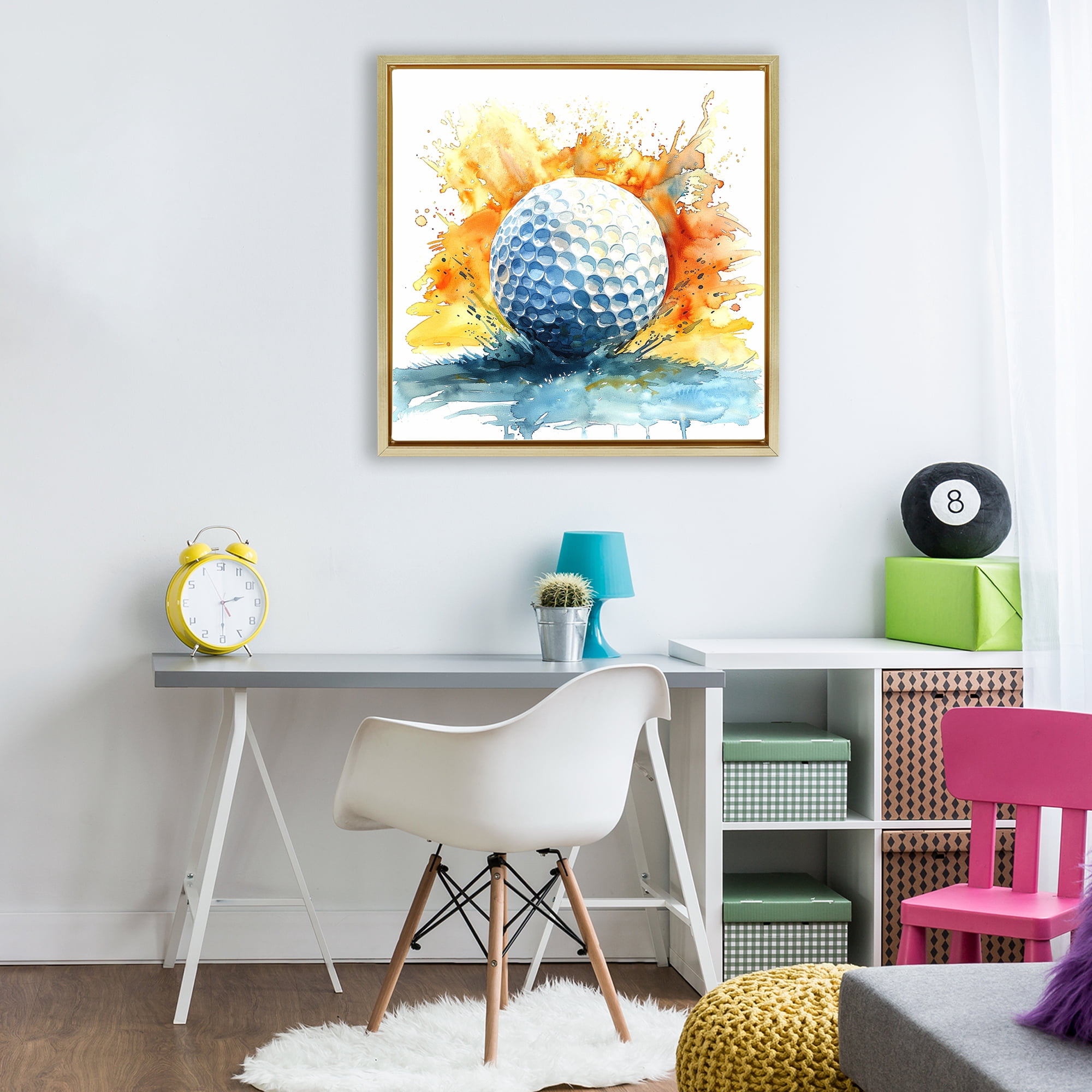 Stupell Industries Golf Splash Watercolor Burst Gold Framed Floater Canvas Wall Art, design by LSR Design Studio