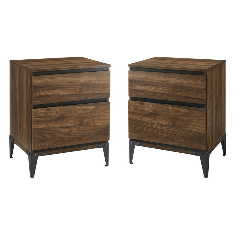 Manor Park Industrial 2 Drawer Nightstand Set of 2 Dark Walnut