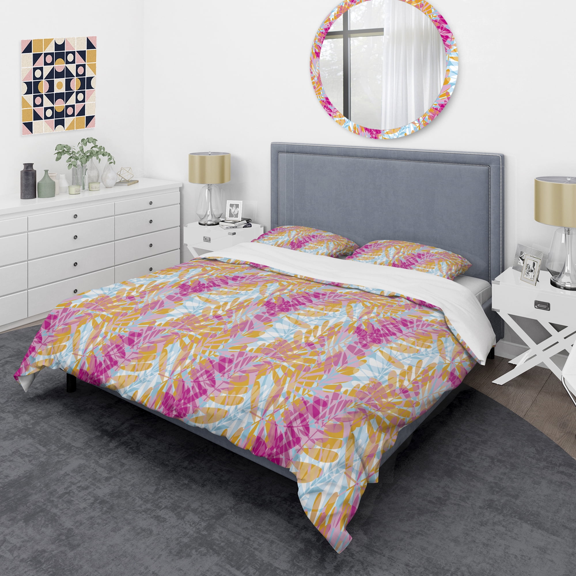 Designart 'Retro Floral Pattern III' Mid-Century Modern Duvet Cover Set