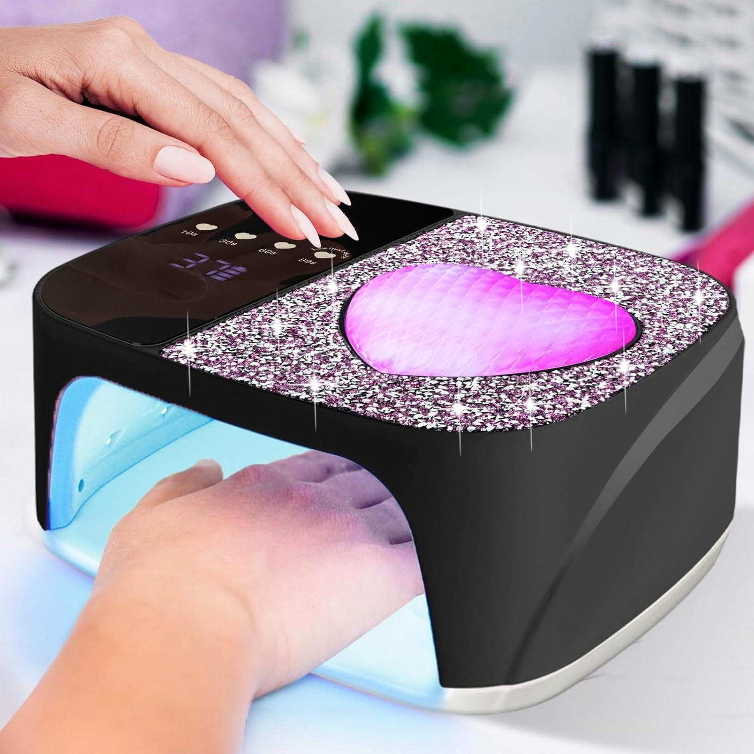 UV LED Nail Lamp Kit for Gel Polish Professional Fast Curing Black Dryer Light Set with 4 Timer Settings Cordless Rechargeable Nail Art Cure Machine for Manicure Pedicure at Home and Salon
