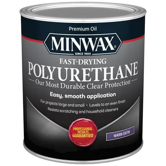Minwax 63010444 Fast-Drying Polyurethane, Warm Satin, Clear, 1 Quart, (1 Piece, 1 Pack)