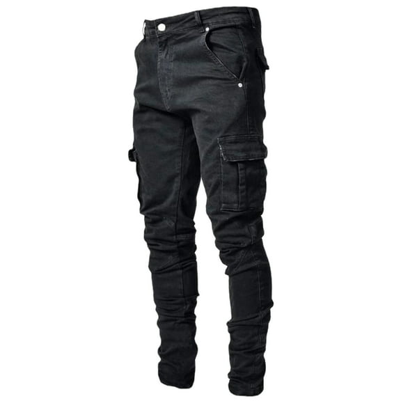 Jeans for Men Straight Leg Hole Buckle Zipper Middle Waist Denim Pants Stretch Casual Comfort Outdoor Denim Pants