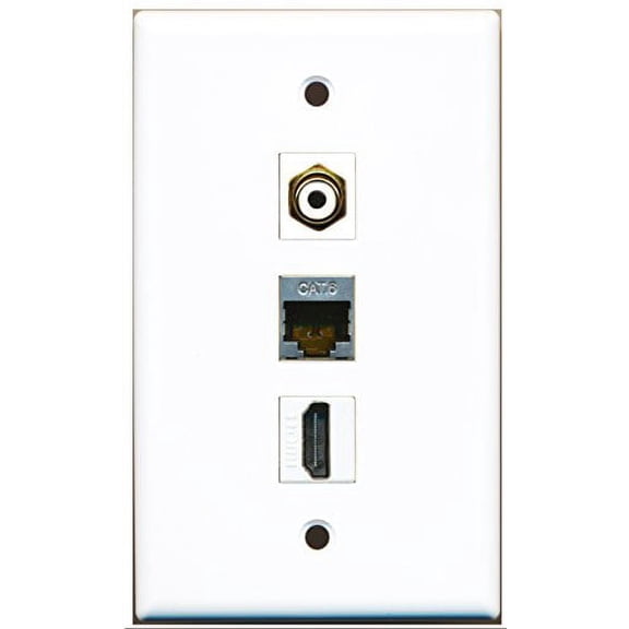 RiteAV - 1 Port HDMI and 1 Port RCA White and 1 Port Shielded Cat6 Ethernet Wall Plate