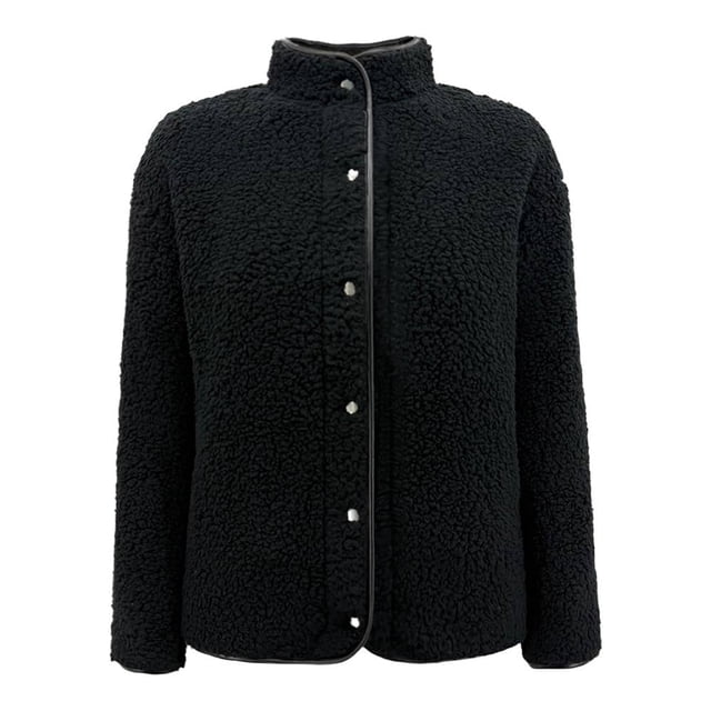 Chamarra Simply Basic para Mujer, Sherpa,con Botones al Frente Negro Talla M