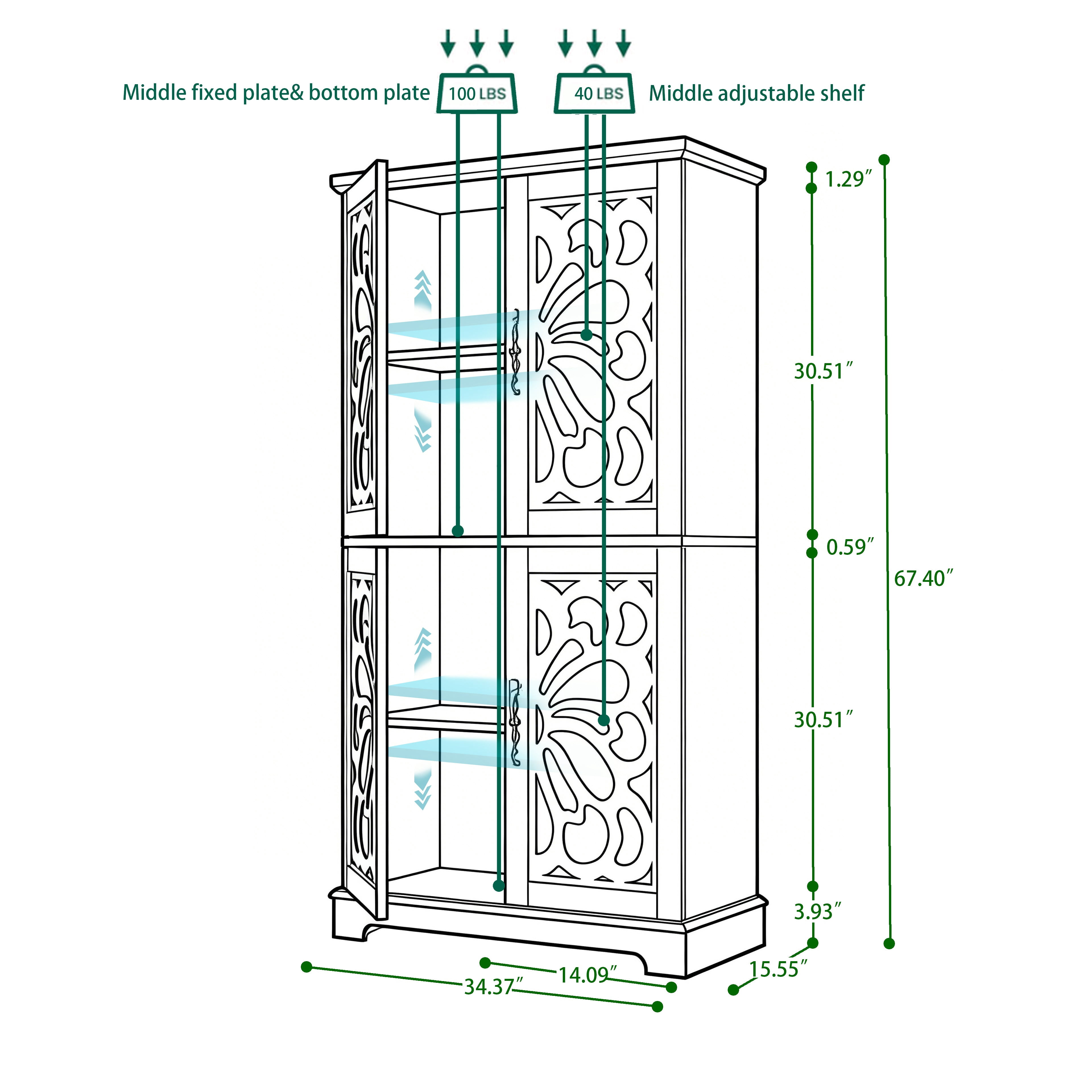Sailvan Display Sideboard Buffet with 4 Acrylic Mirrored Doors & Adjustable Shelves