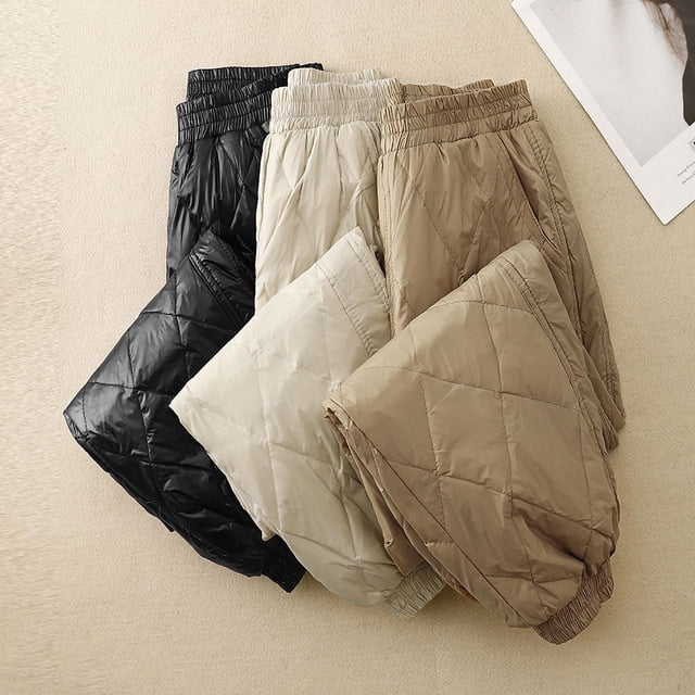 Pantalones de algodón con diseño de rombos de invierno, pantalones holgados, adelgazantes, gruesos y cálidos, pantalones casuales de rábano para mujer