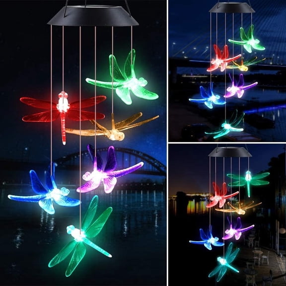 LINLIN Solar Wind Chimes Lamp, Solar Lamp Hummingbirds Dragonfly Butterfly Bottle Wind Chimes Lights Path Pathway Lamp