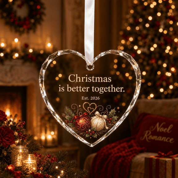 Christmas Crystal Glass Ornament Better Together Heart Hanging Keepsake for Couples