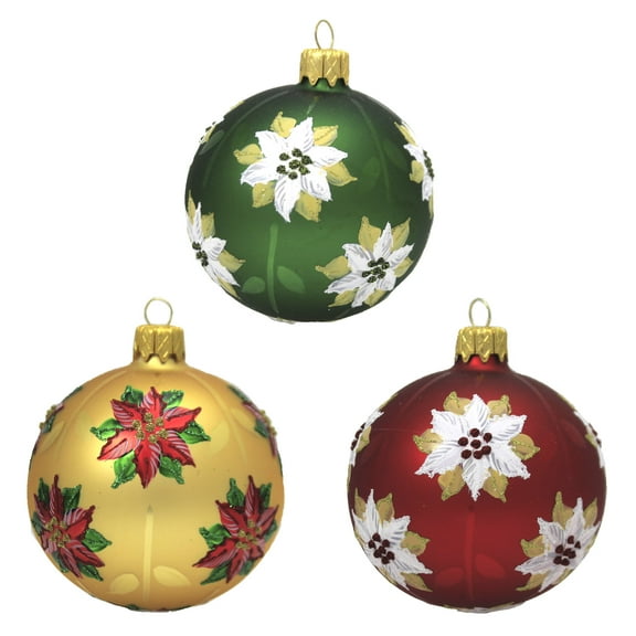 Santa Land 4.00In Christmas Poinsettia Gold S/3, Glass, Ornament Petite Flower Floral 20M1030