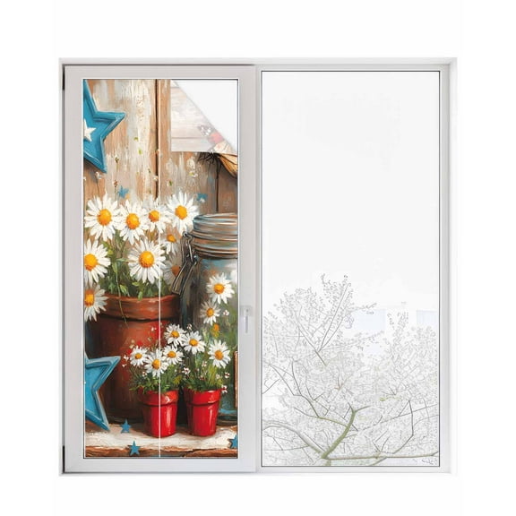 Window Privacy Film Country Flower Stained Glass Window Film Decorative Sun Block Window Cover Western Texas Star Butterfly Barn Door Window Clings Static Adhesive Sticker for Bathroom 29.5"x78.7"