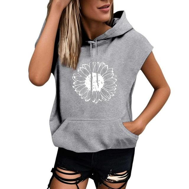 HUITKMM Sweat à Capuche pour Femmes Grande Taille Mode Lettre Manches Courtes Blouse Ample
