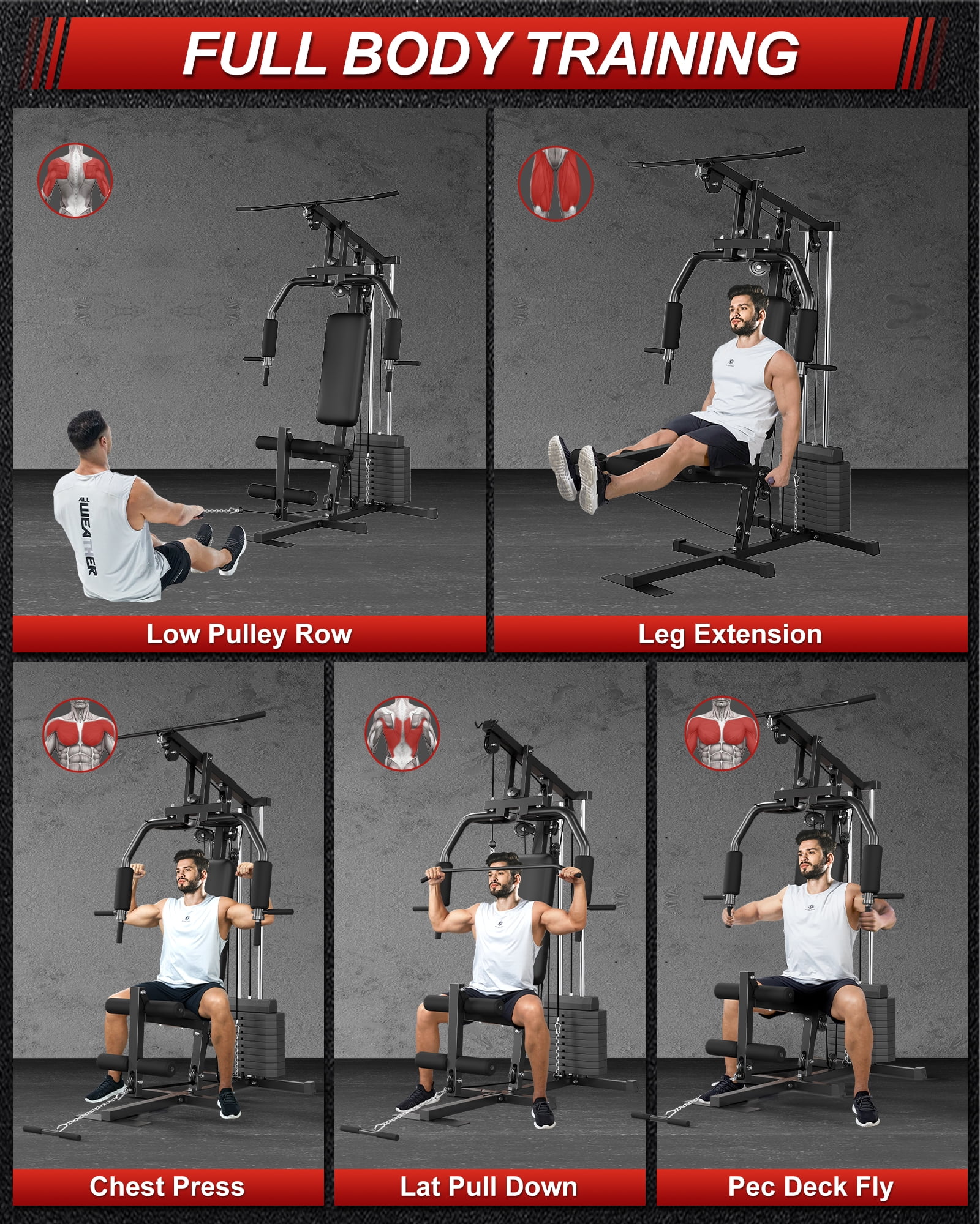 TEQIN Multifunction Workout Machine,Home Gym Equipment Workout Station, Smith Machine With 100lb Weight Stack, Leg Press, Lat Station For Full Body Training