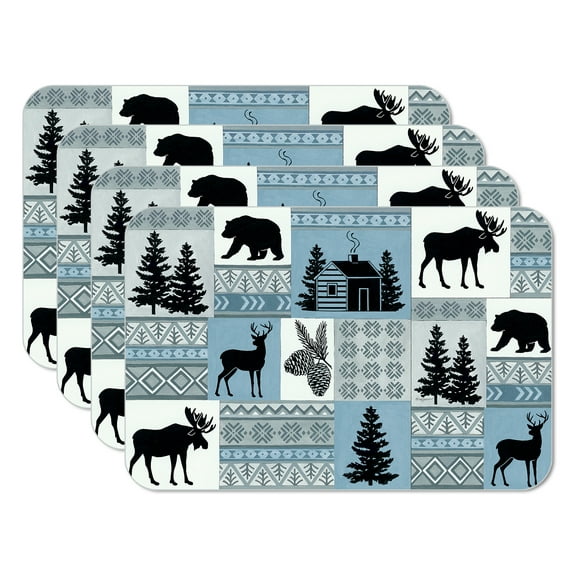 Highland Home "Cabin in the Woods" 4-Pack Reversible Easy Care Plastic Placemats