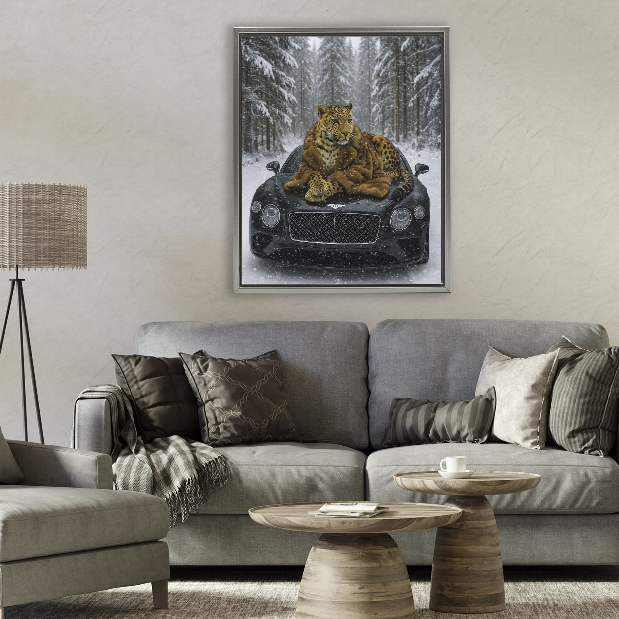 Stupell Industries Luxurious Leopard Winter Woods Gray Framed Floater Canvas Wall Art, design by Grotto Studios