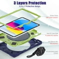 thumbnail image 6 of iPad 10th Generation Case 2022,iPad 10th Gen 10.9 inch Rugged Case with Screen Protector,Rotating Stand/Pencil Holder/Carrying Shoulder Strap - Navybulue+Lime, 6 of 10