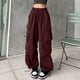 thumbnail image 2 of Pantalones cargo holgados para mujer: pierna ancha con cordón, poliéster, ropa urbana/hip hop, tallas S-XXL, 2 of 4