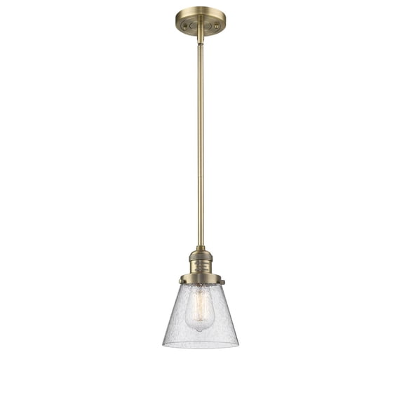 201S-BB-G64-LED-Innovations Lighting-Small Cone-3.5W 1 LED Mini Pendant in Industrial Style-6 Inches Wide by 8 Inches High   Brushed Brass Finish with