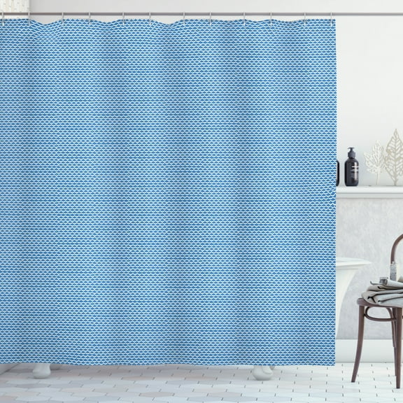 Ambesonne Scale Shower Curtain, Geometric Arcs Japanese Line, 69"Wx70"L, Blue and White