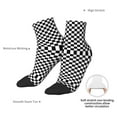 thumbnail image 5 of Women's Men's Black White Checkered Pattren Lightweight Ventilation Quarter Ankle Socks, 5 of 7