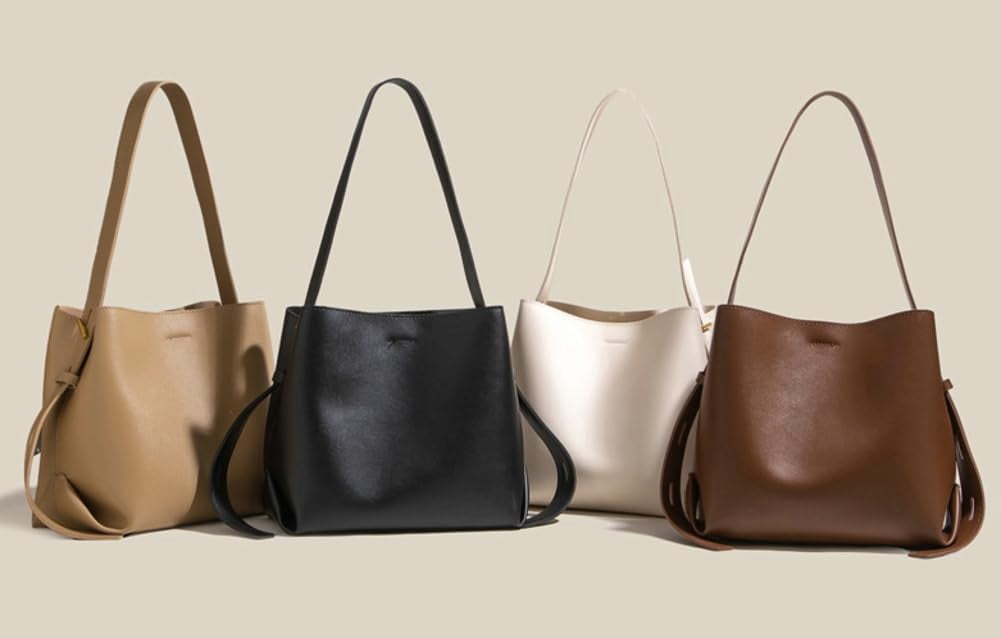 CoCoMangos Vegan Leather Bucket Tote Purse for Women Trendy Adjustable Strap Crossbody Handbags Shoulder Bag Magnetic Snap