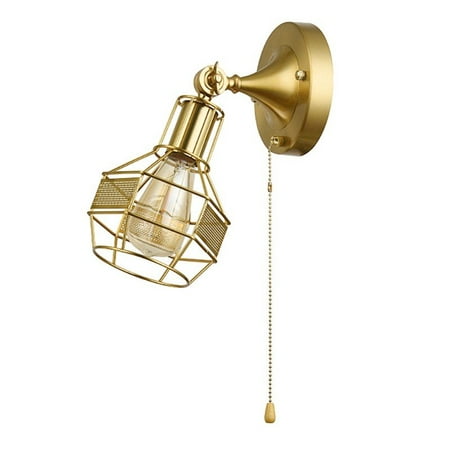 

Luxury Industrial Pull String Wall Sconce Lamp 1-Light Modern Brass Metal Cage Semi Flush Mount Ceiling Light with Pull Chain Small Round Vanity Light Fixture Edison E26 BY19021
