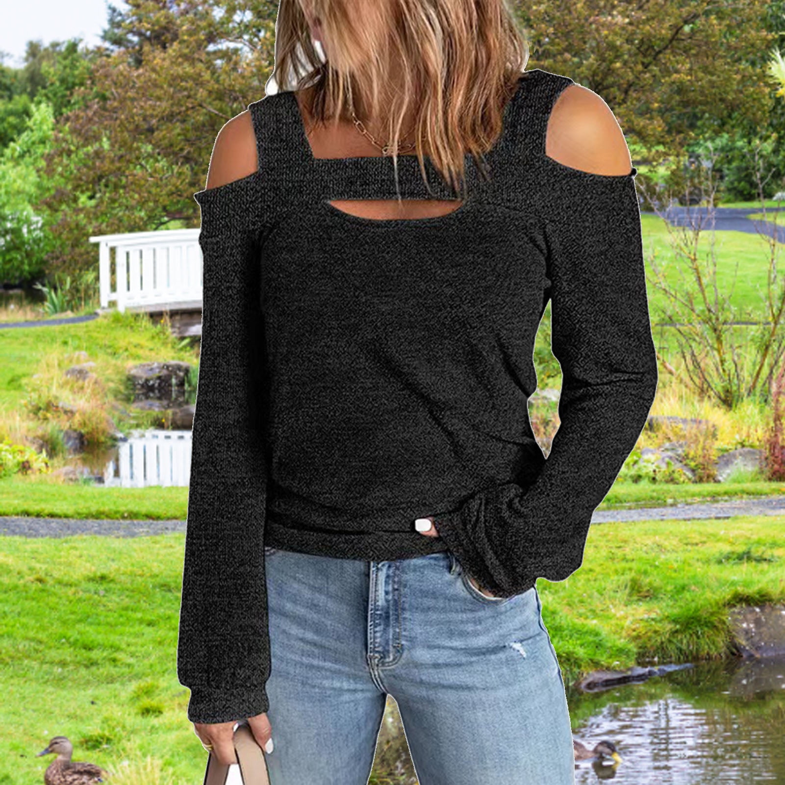 black cut out shoulder top