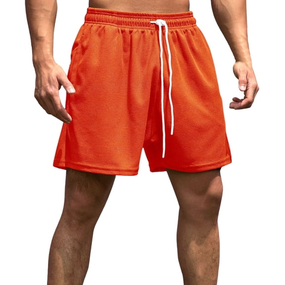 LOVZFMLL Men's Athletic Shorts, Men's Summer Shorts, Active Performance Basketball Workout Gym Waffle Short with Elastic Waist Drawstring Orange 3XL