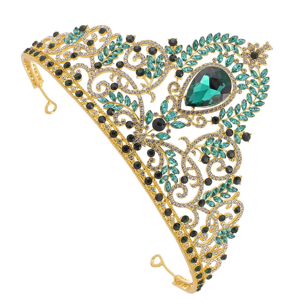 LOLIPPYY 1Pc Elegant Baroque Rhinestone Crown for Bridal Decoration Green