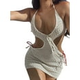 thumbnail image 1 of VISgogo Vestido de verano para mujer con cuello halter a la moda de color sólido con cuello en V sin espalda vestido ajustado de punto VISgogo  moda, 1 of 5