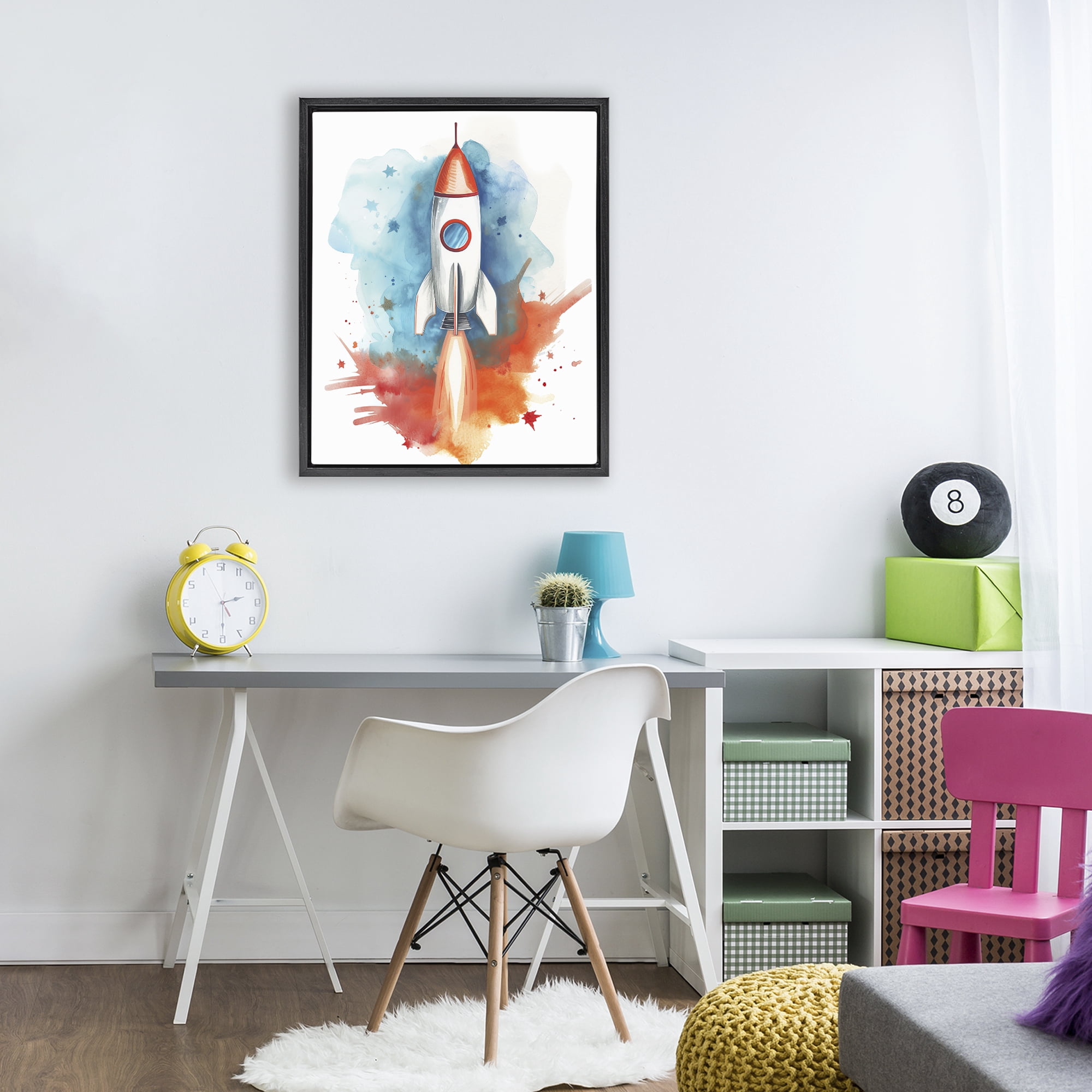Stupell Industries Rocket Launch Adventure Black Framed Floater Canvas Wall Art, design by Ray Powers