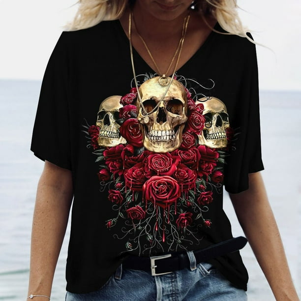 Camiseta calavera lentejuelas mujer best sale