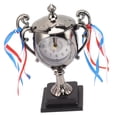 thumbnail image 2 of Reloj retro con forma de trofeo realista, pequeño despertador decorativo de escritorio para dormitorio, sala de estar, dorado oscuro., 2 of 14