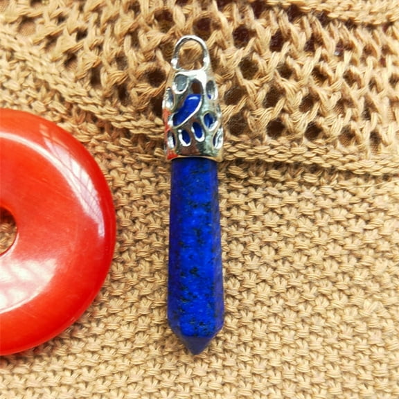 Namzi -a handmade necklace pendant, suitable for both men and women, natural stone hexagonal pillar pendant necklace earring pendant (dark blue)