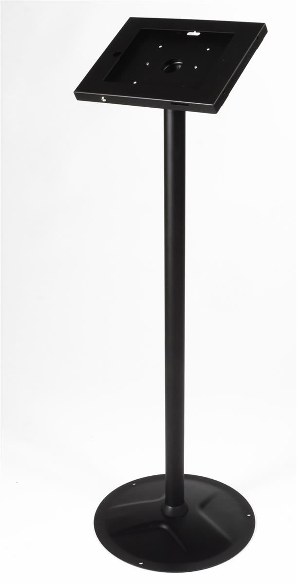 iPad Stand Kiosk, Rotating Bracket and Locking Enclosure, Optional Cover for Home Button (Black Steel) (LMIPDECSBK)